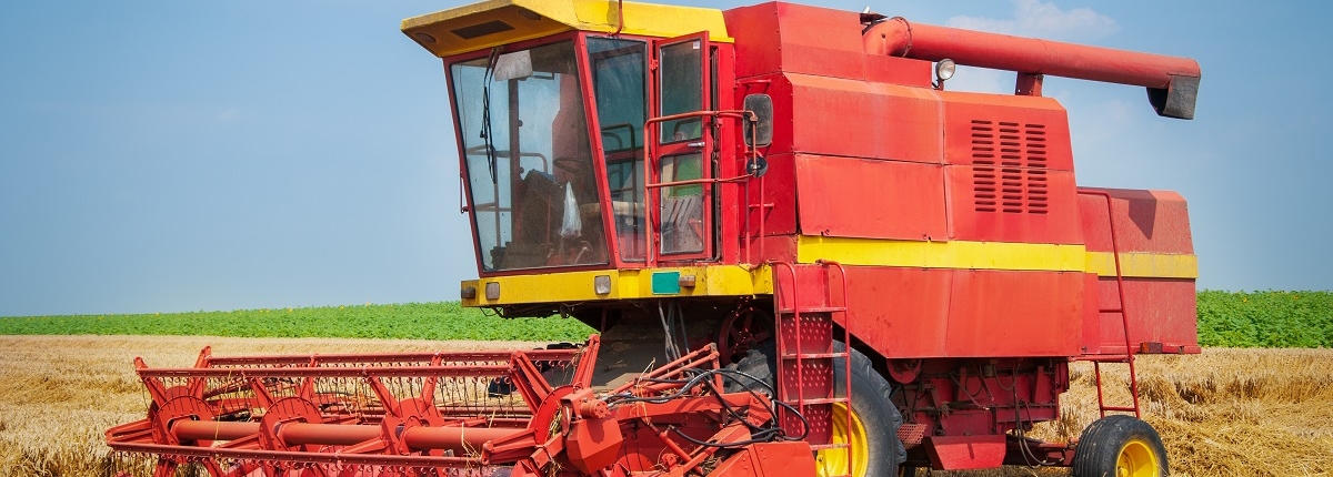 Combine harvester working on a wheat field